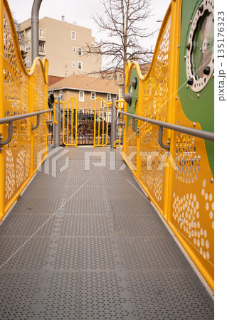 Modern yellow playground structure with metal mesh Modern yellow playground structure with metal mesh 135176323