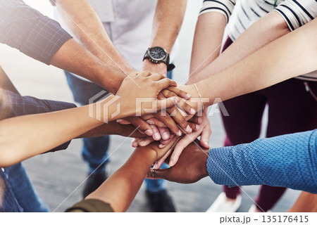 Business team, hands together and staff with collaboration, support and community. Diversity, worker friends and group with achievement, solidarity and agreement hand sign for teamwork success Business team, hands together and staff with collaboration, support and community. Diversity, worker friends and group with achievement, solidarity and agreement hand sign for teamwork success 135176415