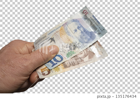 Georgian Lari banknotes in a man's hand 135176434