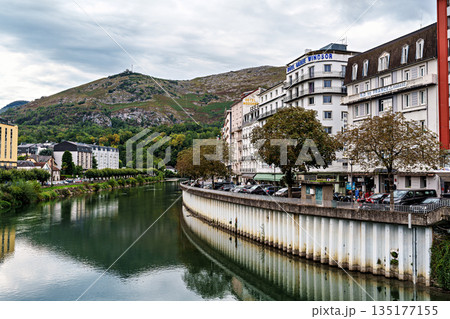 Lourdes, France - Sep 28, 2025: City center of Lourdes, a market town in the Pyrenees, Hautes-Pyrenees, Occitanie, France Lourdes, France - Sep 28, 2025: City center of Lourdes, a market town in the Pyrenees, Hautes-Pyrenees, Occitanie, France 135177155