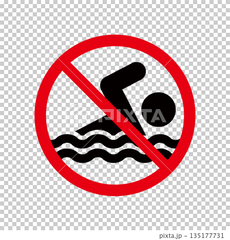 禁止游泳標誌、游泳或禁止游泳圖標 135177731