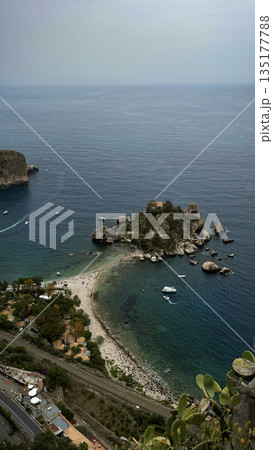 Serene Coastal View of Isola Bella in Taormina, Sicily Serene Coastal View of Isola Bella in Taormina, Sicily 135177788