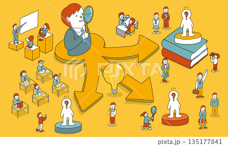 3つの進路の前で可能性や適性について考える学生のイラスト 3つの進路の前で可能性や適性について考える学生のイラスト 135177841