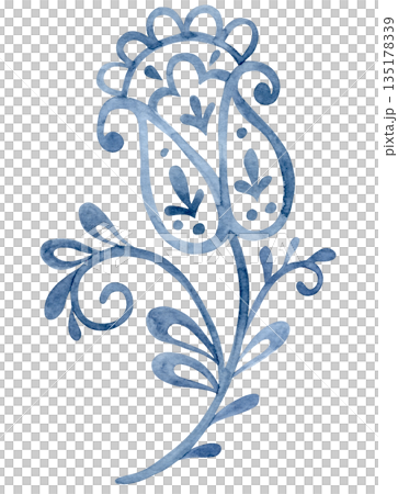 Folk floral ornament. Blue oriental style patterns, flowers, and paisley. 135178339