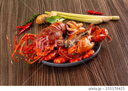 Seafood plate - lobster, crab, prawm octopus Seafood plate - lobster, crab, prawm octopus 135178425