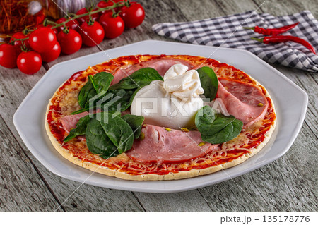 Pizza with mortadella and burrata 135178776