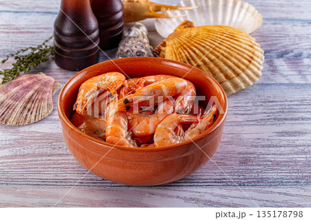 Boiled tiger prawn snack appetizer 135178798