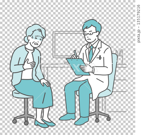 体調不良を訴える高齢女性と男性医師(白衣・救急・循環器) 体調不良を訴える高齢女性と男性医師(白衣・救急・循環器) 135179216
