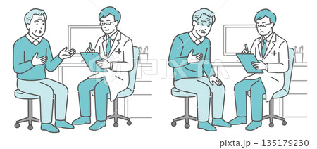 問診と体調不良の高齢男性セット（男性医師・白衣） 135179230