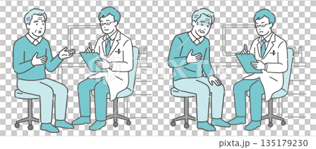 問診と体調不良の高齢男性セット（男性医師・白衣） 135179230