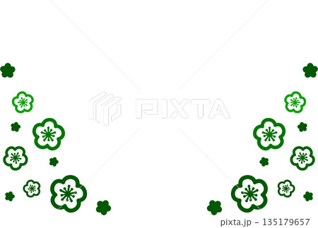緑色の二種の花のシンプルなイラストの背景素材 135179657