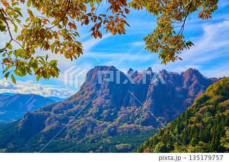 秋の群馬県妙義山の中間道第一見晴付近から南側の眺望(金鶏山,筆頭岩など) 秋の群馬県妙義山の中間道第一見晴付近から南側の眺望(金鶏山,筆頭岩など) 135179757