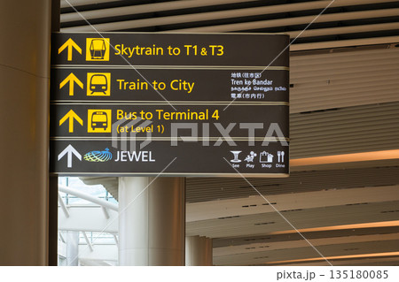 Transportation sign at Changi Airport directing to terminals and Jewel in Singapore 135180085