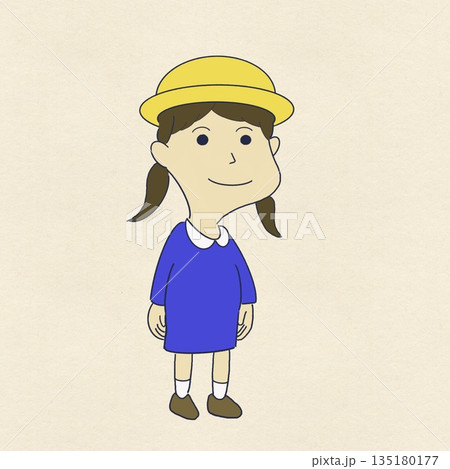 和紙背景の笑顔の女子園児イラスト｜入園・登園・卒園向け 135180177