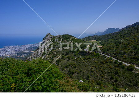 Scenic view from St. Hilarion Castle over Northern Cyprus Scenic view from St. Hilarion Castle over Northern Cyprus 135180415