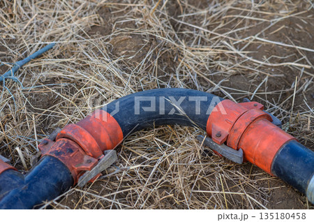 Plastic water pipe with quick-connect fittings, plumbing concept 135180458