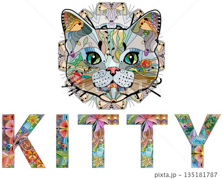Word KITTY. Vector zentangle object for decoration Word KITTY. Vector zentangle object for decoration 135181787