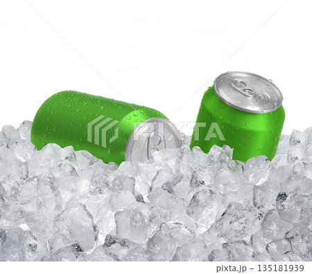 Can of cold beverage, ice cubea of juicy. Summer refreshing drink 135181939