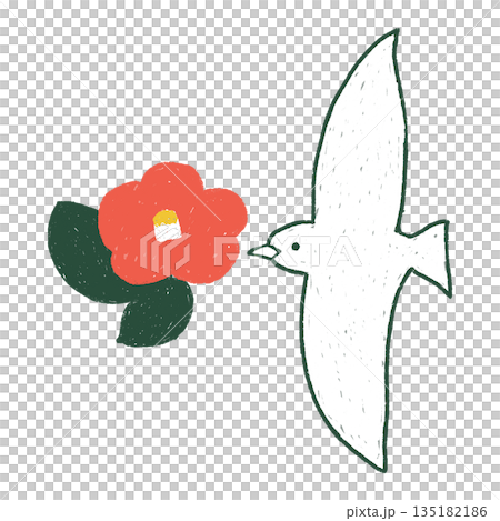Gentle illustration of a camellia and a flying white bird. Newsletter, Announcement, Winter Gentle illustration of a camellia and a flying white bird. Newsletter, Announcement, Winter 135182186
