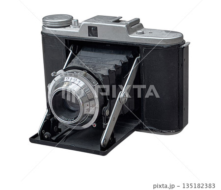 Vintage folding camera creating retro photography memories 135182383
