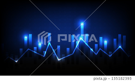 Glowing Blue Financial Growth Chart with Bar and Line Graph on Dark Background 135182393