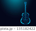 Low poly wireframe acoustic guitar on dark blue background. 135182422