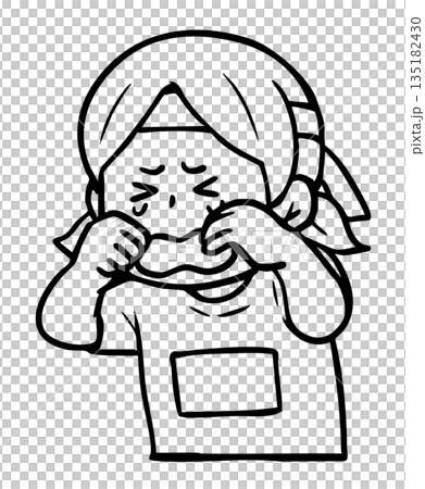 運動会の勝負に負けて悔し泣きする女の子_線画 運動会の勝負に負けて悔し泣きする女の子_線画 135182430