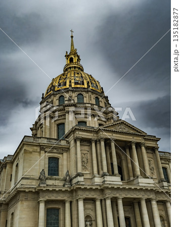 Golden Cupola Of The Invalides Dome - St. Louis Cathedral - With The Tomb Of Napoleon Bonaparte In Paris, France 135182877
