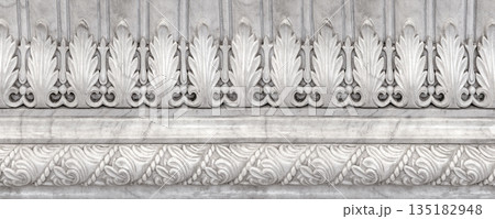 White marble architectural carving details displaying acanthus leaves White marble architectural carving details displaying acanthus leaves 135182948