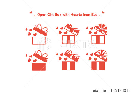 ハートのプレゼントボックス アイコンセット(レッド) ハートのプレゼントボックス アイコンセット(レッド) 135183012
