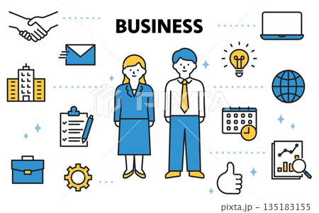 男女の会社員とビジネスに関するアイコンセット カラー 男女の会社員とビジネスに関するアイコンセット カラー 135183155