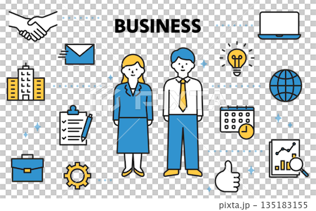 男女の会社員とビジネスに関するアイコンセット カラー 男女の会社員とビジネスに関するアイコンセット カラー 135183155