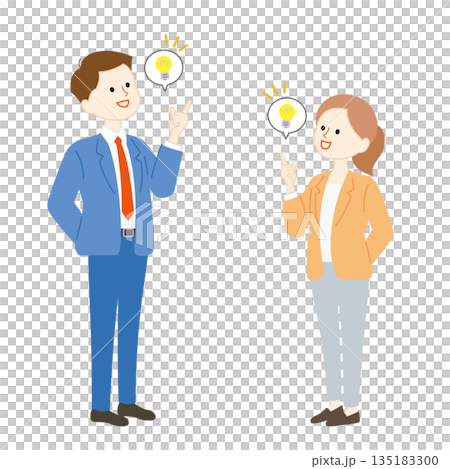一幅描繪一對男女商討想法的商業場景插圖 135183300