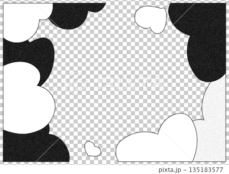 モノクロの手描きハートが可愛い背景イラスト・四角いハートフレーム・ペン画風 135183577