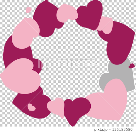 Cute background illustration of pink hand-drawn hearts and a round heart wreath-style frame Cute background illustration of pink hand-drawn hearts and a round heart wreath-style frame 135183580