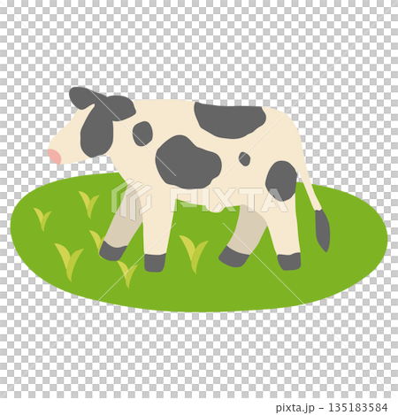 一幅乳牛走過草地的插圖 135183584