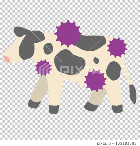 Illustration of a dairy cow infected with a disease or virus Illustration of a dairy cow infected with a disease or virus 135183585