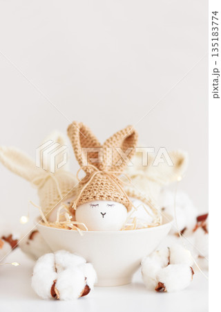 Easter Eggs with Bunny Hats in Cozy Spring Arrangement Easter Eggs with Bunny Hats in Cozy Spring Arrangement 135183774