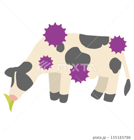 エサを食べて病気やウイルスになった牛のイラスト 135183786