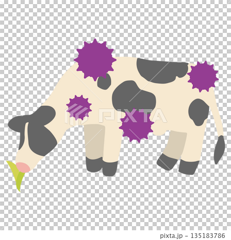 エサを食べて病気やウイルスになった牛のイラスト 135183786
