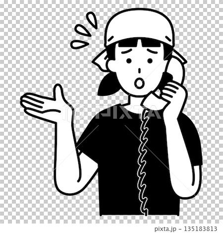 A female izakaya waitress is confused when answering the phone A female izakaya waitress is confused when answering the phone 135183813