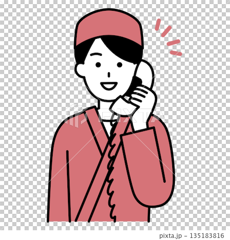 日本餐廳的女服務生正在接電話 135183816