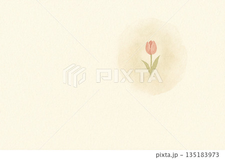 チューリップシリーズ：水彩の淡いにじみの中にチューリップを添えた和風ミニマル背景 135183973