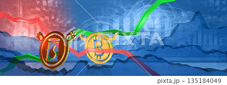 crude oil stock prices drop in btc. worldwide energy stability. bearish energy market concept. 3d illustration of cheap fossil fuel. brent trading chart. financial analysis background 135184049