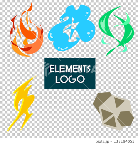 Fantasy attribute element logo and icon set | Fire, Water, Wind, Lightning, Earth 135184053