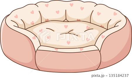 Cute Pink Pet Bed Illustration with Heart Pattern for Design Cute Pink Pet Bed Illustration with Heart Pattern for Design 135184237
