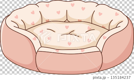 Cute Pink Pet Bed Illustration with Heart Pattern for Design 135184237