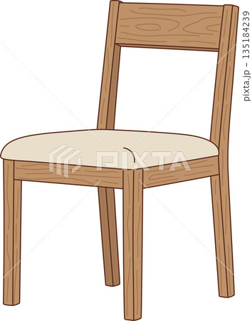 Minimalist Wooden Chair Illustration with Upholstered Seat for Cozy Home Interior Decor 135184239