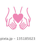 感謝をイメージした、ハートと手のシンプルアイコン 135185023