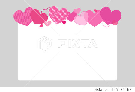 ピンクの色々なハートのフレーム白背景ベクターイラスト素材【横長】 135185168
